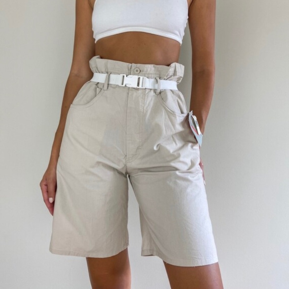 80s vintage paperbag high waist cotton khaki shorts